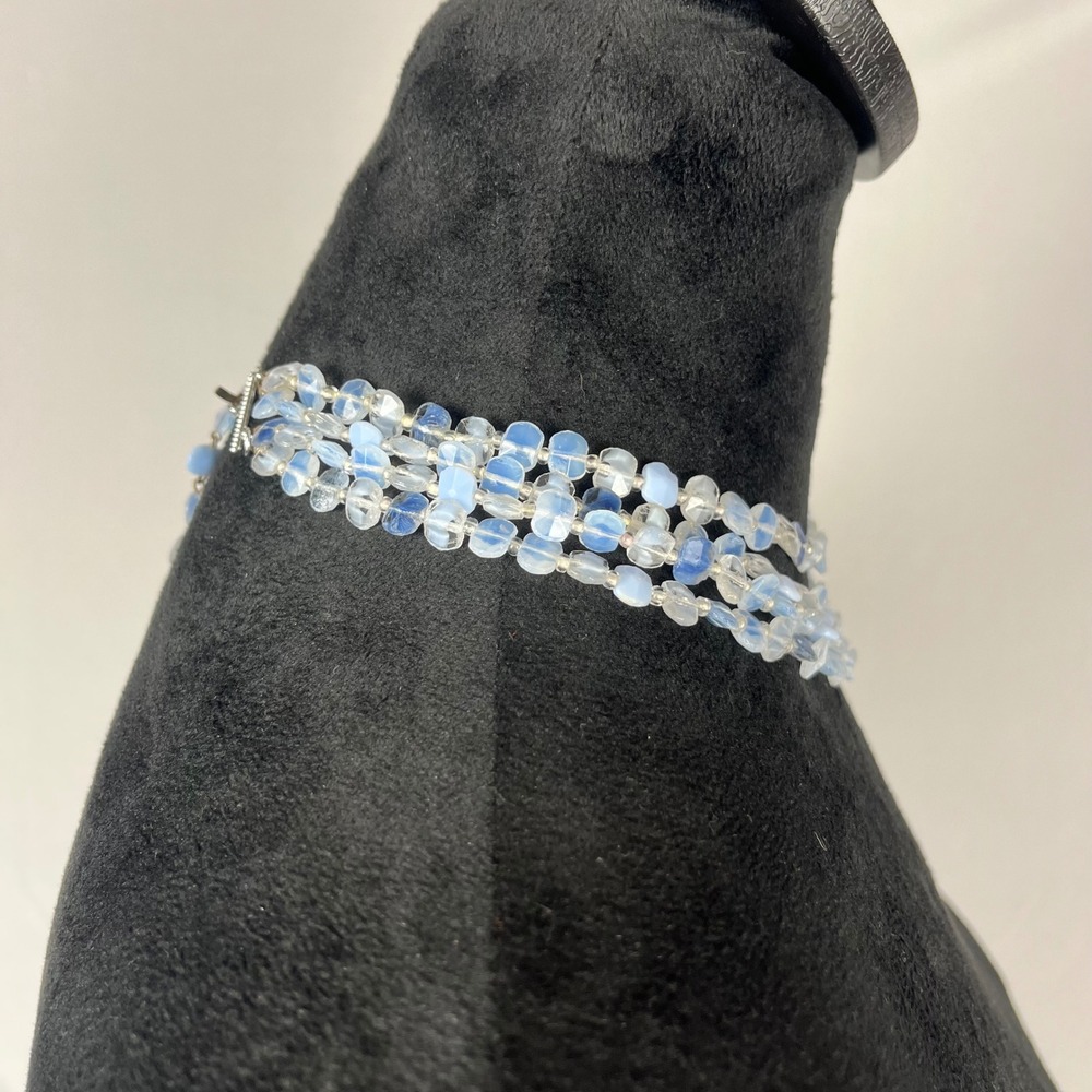 Vtg 50s 60s W Germany Blue Glass Beaded Choker Necklace‎ & Matching Earrings Set - Picture 8 of 14